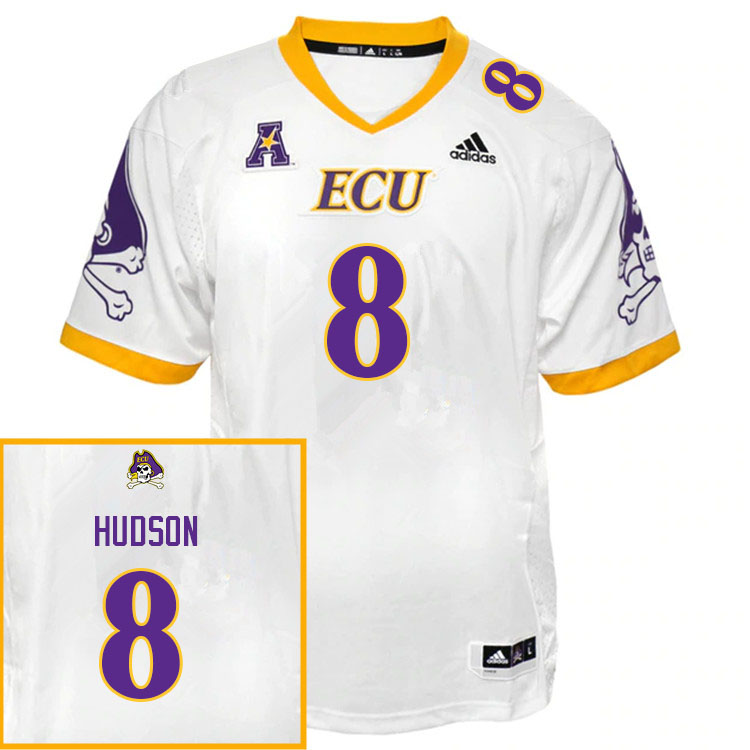 Men #8 Taji Hudson ECU Pirates College Football Jerseys Sale-White